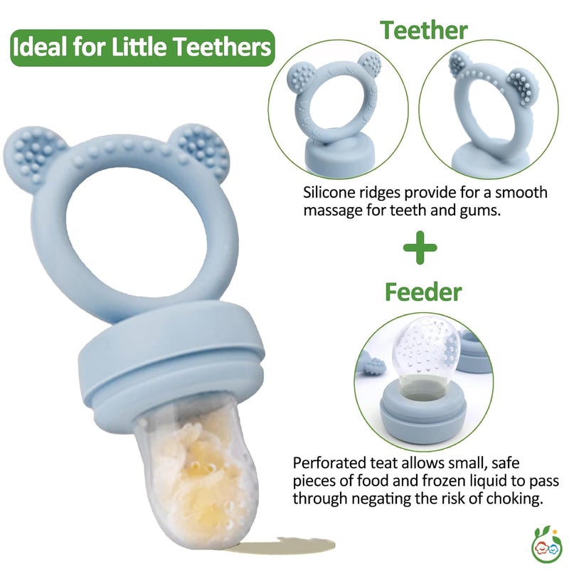 JEXFUN Silicone Baby Fruit Food Feeder & Mini Freezer Nibble Tray, Breastmilk Popsicle Molds for Baby Teething Relief, BPA Free Silicone Teething Toys Feeder for Safe Infant Self Feeding, Extra Food Pouches - Image 5